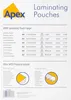 A product information sheet for Apex laminating pouches and other Apex products. Produktbild-Vorschau