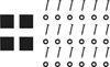 A collection of black square pads and black screws and washers arranged in rows on a white background. Voir les images du produit