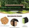A garden bench shown in a garden setting with close-up details of its construction and features. Produktbild-Vorschau