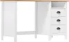 A white desk with a wooden top and three drawers on the right side, shown from a side view. Produktbild-Vorschau