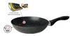 A frying pan with a cutaway showing its layered coating and marketing text. Podgląd zdjęcia produktu