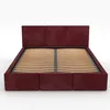 A modern bed frame with a burgundy upholstered headboard and base. Produktbild-Vorschau