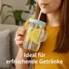 12 Trinkgläser mit Henkel Deckel & Mehrweg Strohhalm Gläser Produktbild-Vorschau 4