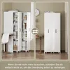 A split image showing a white cabinet in two configurations: one open and one closed, next to a desk. Produktbild-Vorschau