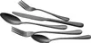 A set of black cutlery arranged diagonally on a white background. Produktbild-Vorschau