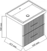 An isometric line drawing of a bathroom vanity unit with two drawers and a sinktop. Produktbild-Vorschau
