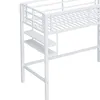 A close-up view of the side of a white metal bunk bed frame, showing the ladder and shelves. Anteprima dell’immagine prodotto