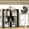 A black bookshelf with various items on its shelves, including books, decorative objects, and a radio. The image also includes instructional diagrams for safety. Podgląd zdjęcia produktu