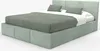 A studio shot of a mint-colored upholstered bed with a headboard and storage drawers. Produktbild-Vorschau
