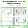 A collage of four different configurations of decorative garden fences, with text at the top describing the product. Produktbild-Vorschau