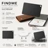 Detaillierte Infografik, die die FINDME Slim BLE Tracker Card, ihre Funktionen, Abmessungen, Kompatibilität und Zubehör zeigt Produktbild-Vorschau