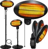A collage of different infrared heaters, including floor-standing and wall-mounted models, with glowing heating elements. Produktbild-Vorschau