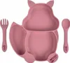 Silikonový talíř s přísavkou a příborem BLW veverka, růžový Náhled obrázku produktu 1