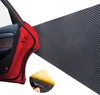 A car door is shown open, with a black protective mat attached to the door frame and a separate piece of the mat with adhesive backing is shown in the foreground. Podgląd zdjęcia produktu