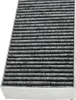 A close-up, straight-on view of a charcoal cabin air filter with a white frame. Produktbild-Vorschau