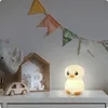 A cute penguin night light sits on a shelf next to a wooden toy car and a decorative house-shaped shelf with the letter R inside. Produktbild-Vorschau