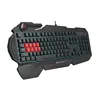 A gaming keyboard with red WASD keys and blue backlighting. Produktbild-Vorschau