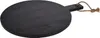 A black round wooden cutting board with a handle and a rope loop, shown on a white background. Anteprima dell’immagine prodotto