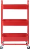 A red three-tiered rolling cart against a white background. Produktbild-Vorschau