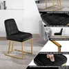 A collage of images showing a black velvet dining chair with gold metal legs, highlighting its features. Produktbild-Vorschau