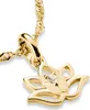 A close-up shot of a gold charm pendant shaped like a flower with a small diamond in the center, attached to a gold chain. Anteprima dell’immagine prodotto