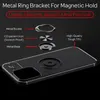 A black phone case with a magnetic ring bracket is shown with labels pointing to its components. Produktbild-Vorschau