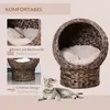 PawHut Rattan Katzenkorb Katzenhütte Katzenhöhle mit Kissen Produktbild-Vorschau 4