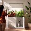 A woman is taking a picture of a well-lit aquarium with lush green and red plants, and a CO2 tank is visible inside the cabinet below. Anteprima dell’immagine prodotto