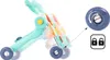 A toy walker with a didactic panel, shown with motion blur to indicate movement. A close-up inset shows a dial with a rotation arrow and a lock/unlock symbol. Podgląd zdjęcia produktu