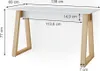 A white and wood desk with dimensions indicated by measurement lines and text. Voir les images du produit