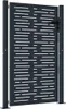 A dark gray metal garden gate with a perforated square pattern, mounted on two dark gray posts. Produktbild-Vorschau