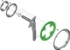 An exploded view of bicycle crankset components, including chainrings and a crank arm. Anteprima dell’immagine prodotto