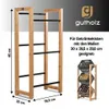 A product shot of a wooden beverage crate rack with dimensions and branding. Produktbild-Vorschau