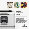 A collage of images showing a dishwasher, glassware, baby utensils, and fruit, with text describing product features. Produktbild-Vorschau