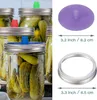 A collage of images showing glass jars filled with pickles, some with colorful lids and fermentation accessories, alongside diagrams of product dimensions. Produktbild-Vorschau