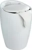 A white laundry hamper with a lid and a towel draped over the side. Produktbild-Vorschau