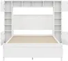 A white bed frame with integrated shelving units on either side of the headboard. Produktbild-Vorschau