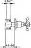 Technical drawing of a plumbing valve with dimensions. Náhled obrázku produktu