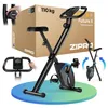 A collage of images showcasing a foldable exercise bike, its packaging, and close-ups of its features. Anteprima dell’immagine prodotto