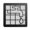 A black outline of a faucet with a water drop is superimposed on a white grid background. Produktbild-Vorschau