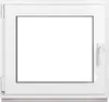 A white window frame with a clear glass pane, shown from the front. Produktbild-Vorschau