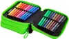 A neon green pencil case is open, displaying rows of colorful markers. Náhled obrázku produktu