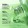 A close-up shot of a clear, green serum being poured from a bottle, with marketing statistics overlaid on the left side. Náhľad obrázku produktu