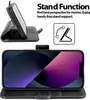 A product image showcasing a black flip case for a smartphone, with the case open to reveal the phone and a graphic illustrating its stand function. Anteprima dell’immagine prodotto