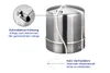 A stainless steel cord dispenser with a close-up inset showing the cutting mechanism and text labels explaining its features. Produktbild-Vorschau