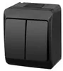 Aufputz-Serie schwarz IP44 (Lichtschalter / Wechselschalter, Doppelschalter, Klingeltaster, 1-fach / 2-fach / 3-fach Steckdose) Doppelschalter Productafbeelding-voorbeeld