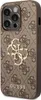 A close-up, side view of a brown iPhone 15 Pro Max case with a repeating Guess logo pattern and a prominent gold Guess logo in the center. Náhled obrázku produktu