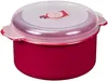 A red microwave-safe food container with a clear lid. Produktbild-Vorschau