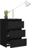 A black nightstand with three drawers is shown against a white background. A white desk lamp and a potted plant are on top of the nightstand. Náhled obrázku produktu