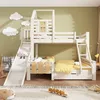 A child's bedroom with a white bunk bed featuring a slide and a playhouse-like structure on top. The room is decorated with cloud decals and has toys on the floor. Náhled obrázku produktu